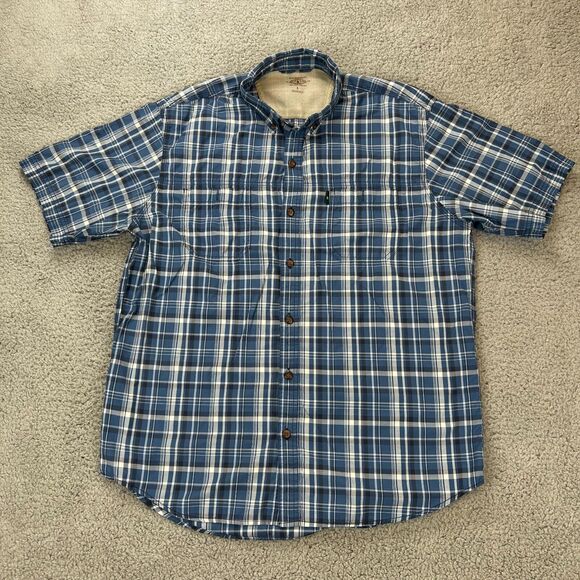 Vintage GH Bass Shirt Mens Large Blue Plaid Button Up Pocket Outdoor - Picture 1 of 10
